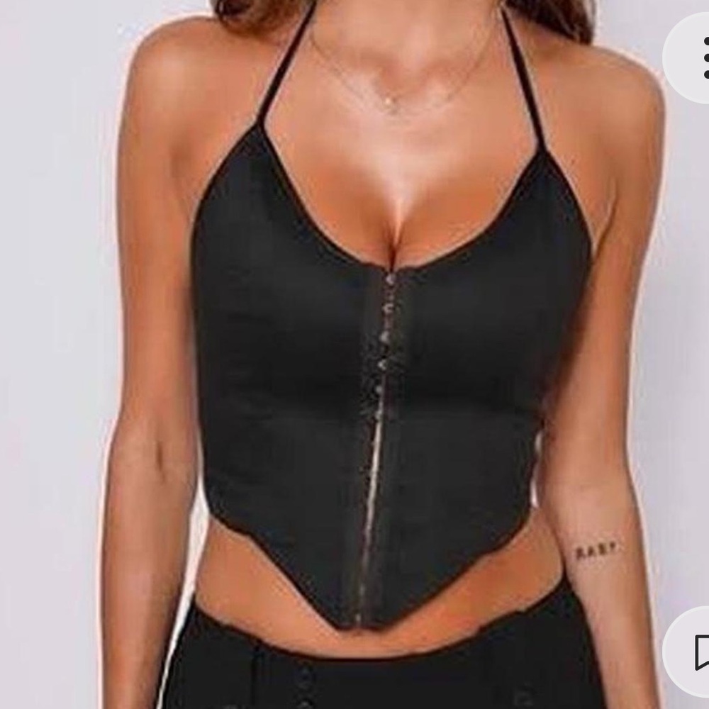 White Fox Corset Black Top